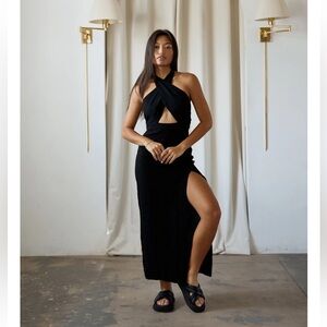 Serafina - Blanco By Nature 100% Peruvian Cotton Black Backless Halter Maxi